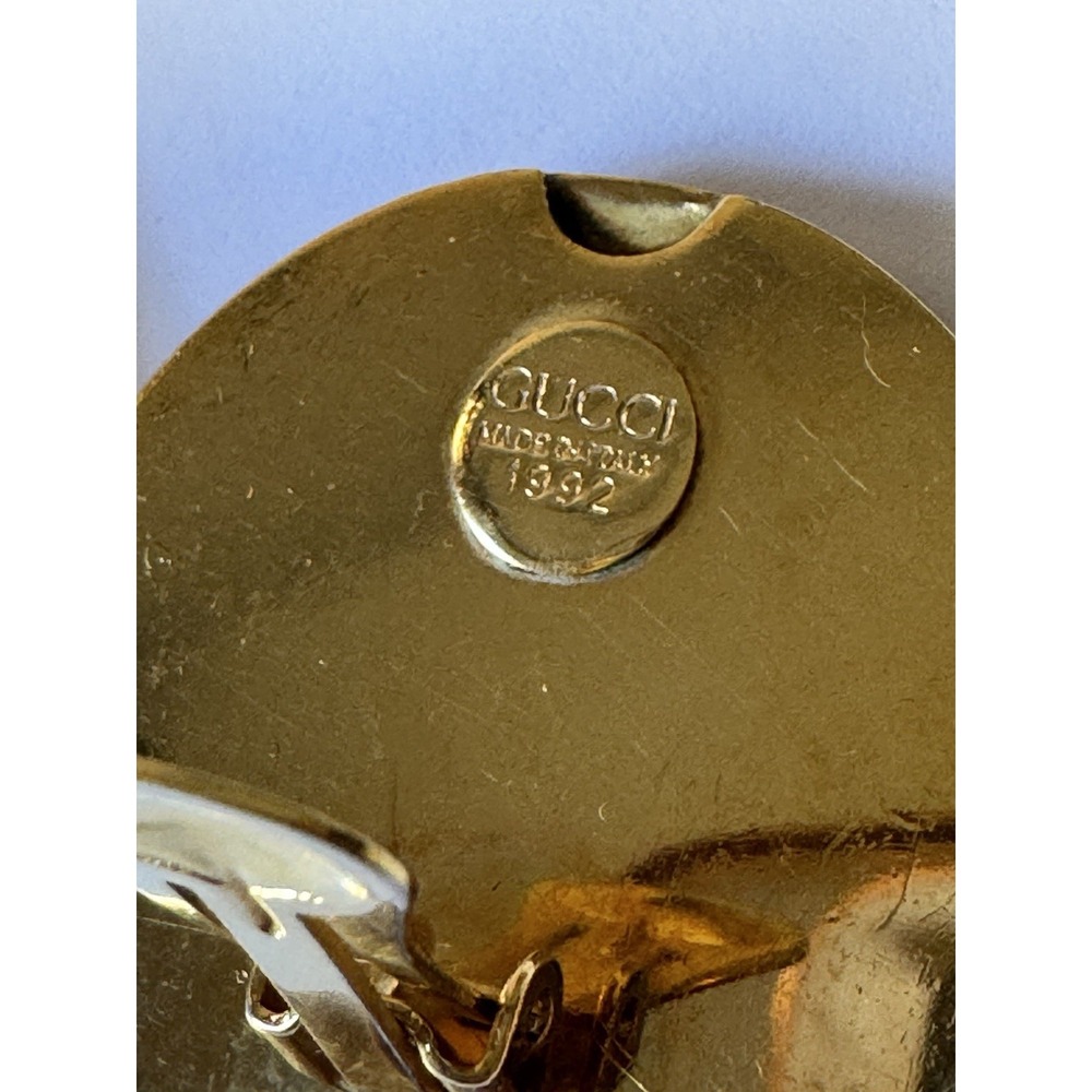 GUCCI Earrings Vintage GG Logo Clip On 1992 Gold Coin - Picture 7 of 11